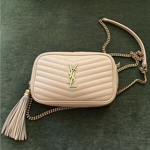 Yves Saint Laurent Beige Quilted Mini Lou Crossbody Bag